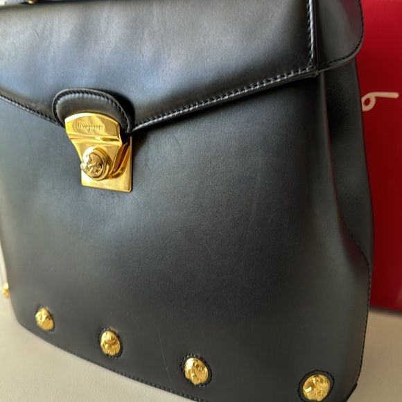 Salvatore Ferragamo Black Leather Handbag, Gold Hardware, free LV lock & key - Picture 4 of 16